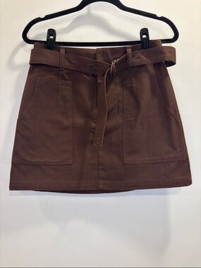 Woolrich Brown Belted Mini A-Line Cotton Skirt Size Small
